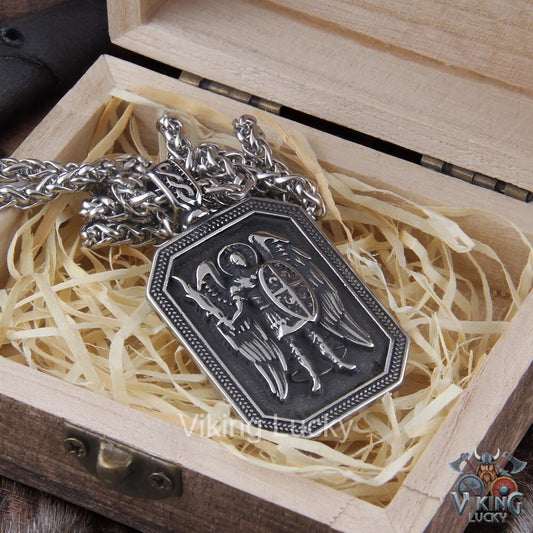 Angel warrior shield medallion necklace for men