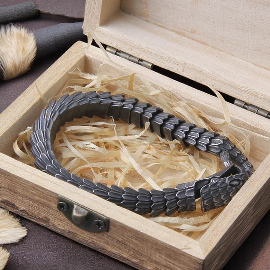 Black Snake Scale Chain Bracelet Viking Gothic 316L Stainless Steel Jewelry Box