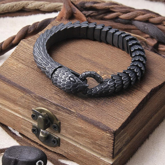 Black Snake Scale Chain Bracelet Viking Gothic 316L Stainless Steel Jewelry VikingLucky