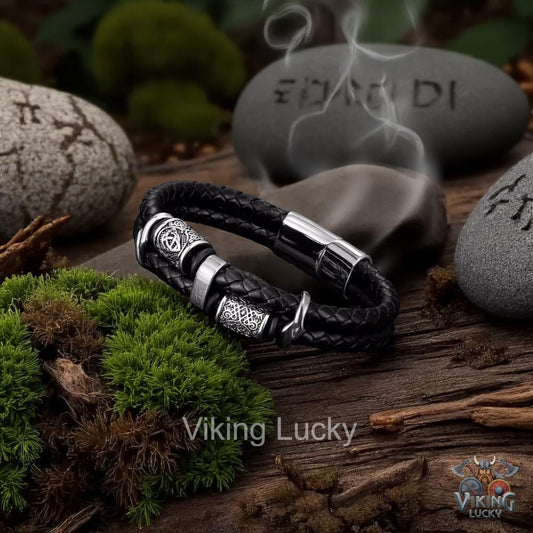 Norse Braided Leather Viking Bracelet with Silver Classic clasp