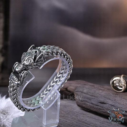 Dragon Head Chain Bracelet in Silver close-up