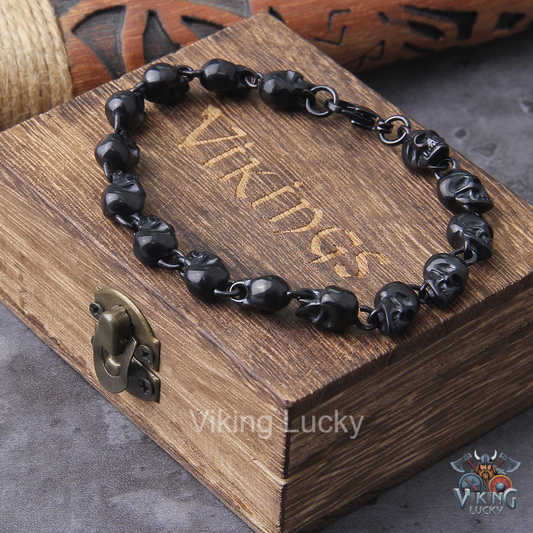 Skull Viking Bracelet Gothic Punk Stainless SteelJewelry Black