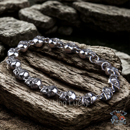 Skull Viking Bracelet Gothic Punk Stainless SteelJewelry Silver
