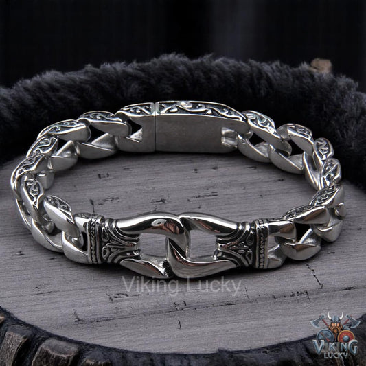 Viking Norse Chain Bracelet Stainless Steel Nordic Link Bangle
