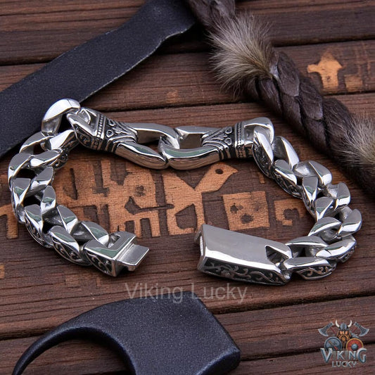 Viking Stainless Steel Curb Chain Bracelet Norse Warrior Jewelry