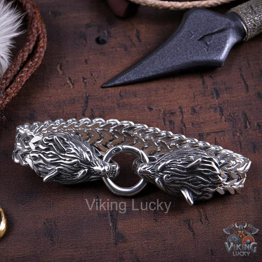 Viking Wolf Head Bracelet Detail Shot