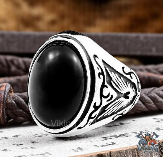 Viking Black Onyx Stone Ring