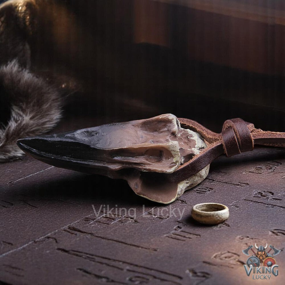 Dark Aesthetic Raven Skull Necklace with Adjustable Leather Cord