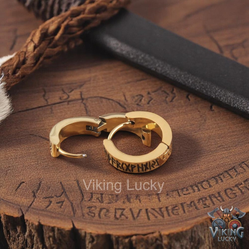 Gold Rune Hoop Earrings