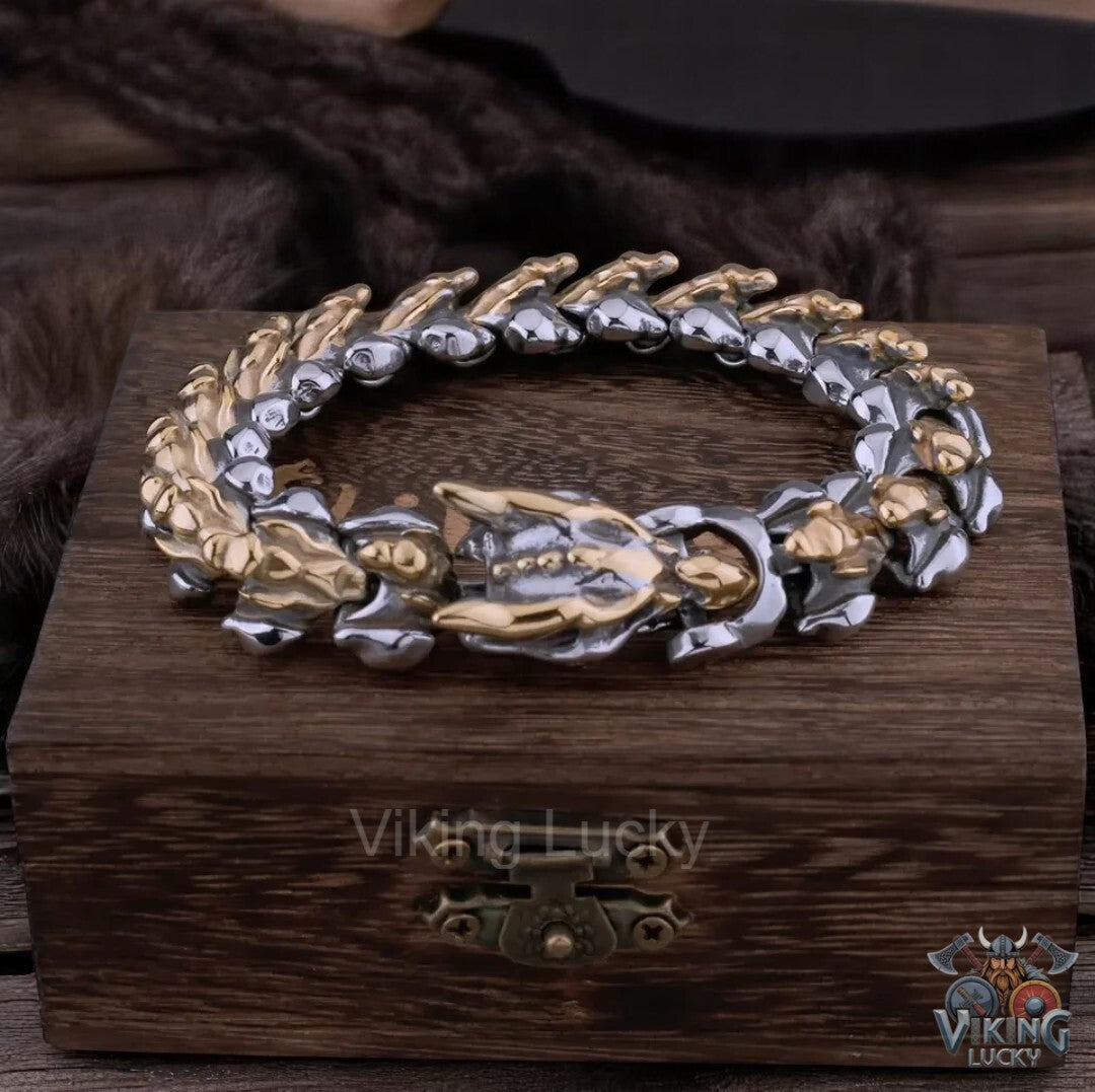 Gold Silver Viking Dragon Bracelet
