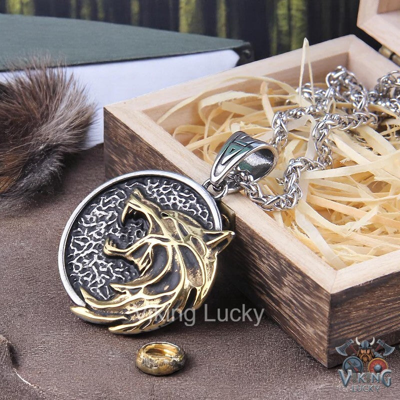 Gold Witcher Wolf Pendant-Viking-Necklace