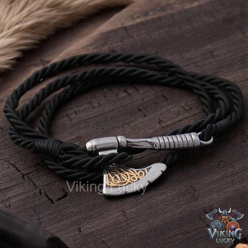 Golden Rune Axe Bracelet Viking Lucky