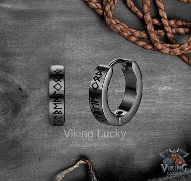 Gray Rune Hoop Earrings Viking Lucky