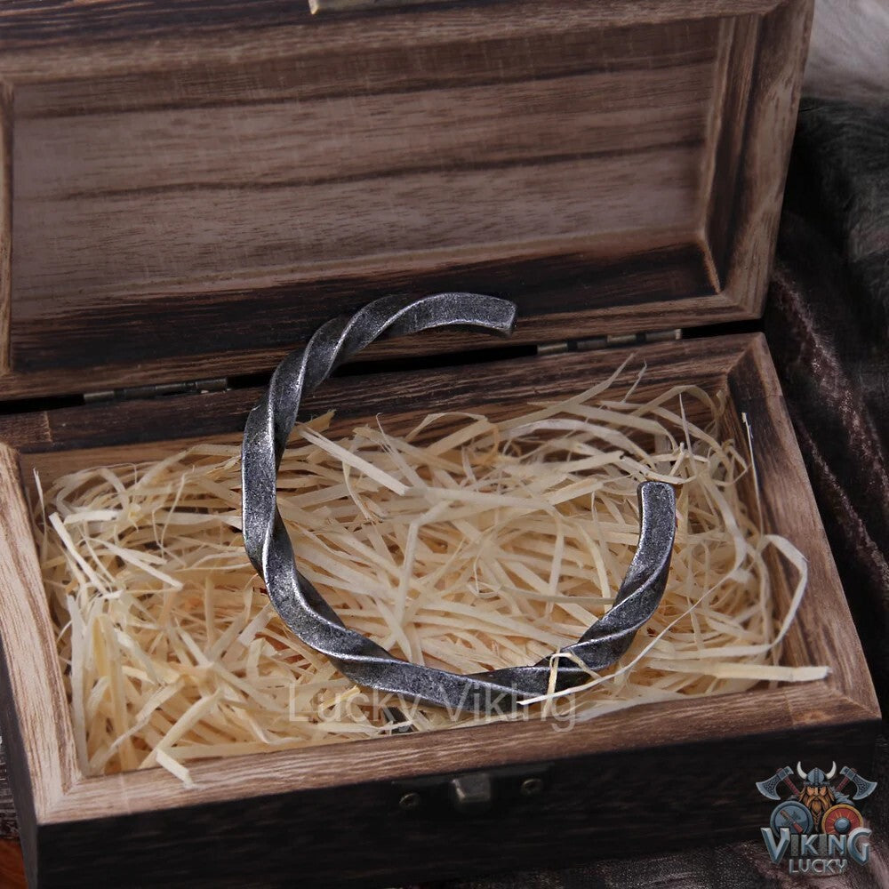 Hand Forged Warrior Resolve Viking Bracelet with box