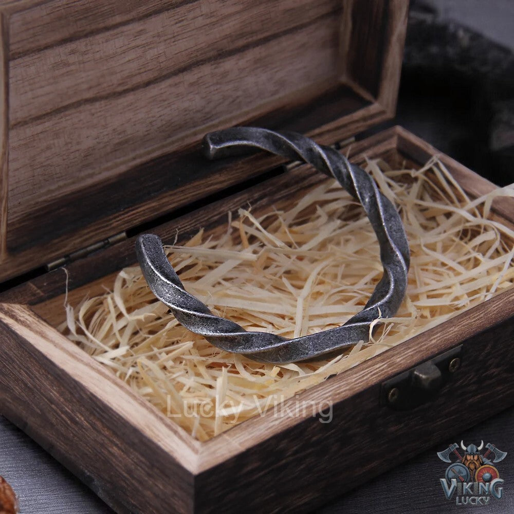 Hand Forged Warrior Resolve Viking Bracelet with box