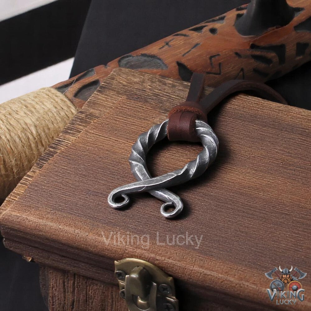 Men Viking Rune Pendant Necklace Iron Colored Stainless Steel with Leather Cord