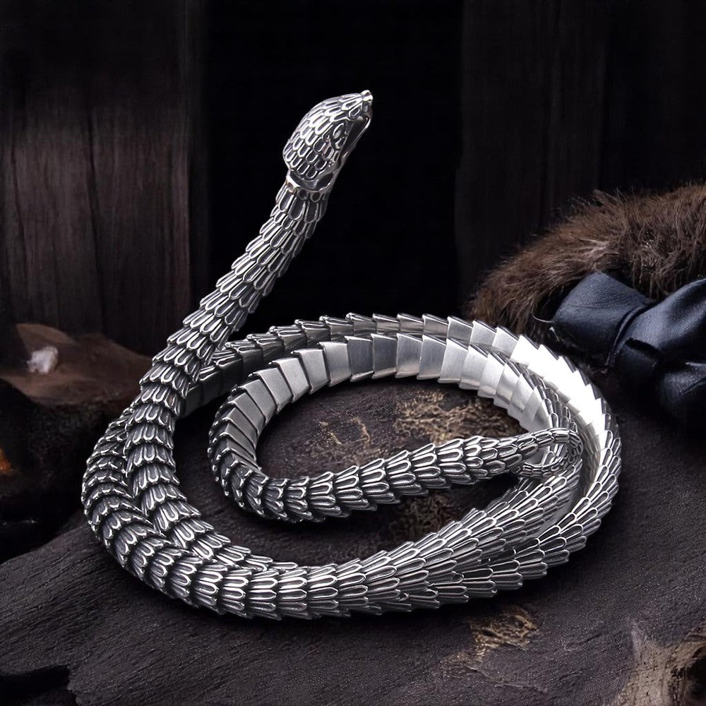 Men Viking necklace with Ouroboros snake symbol close shot