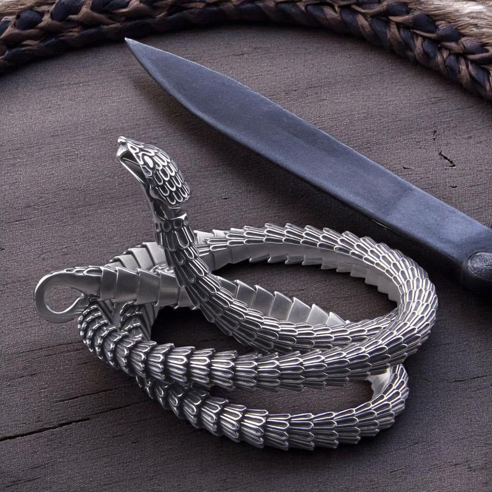 Men Viking necklace with Ouroboros snake symbol stainless steel