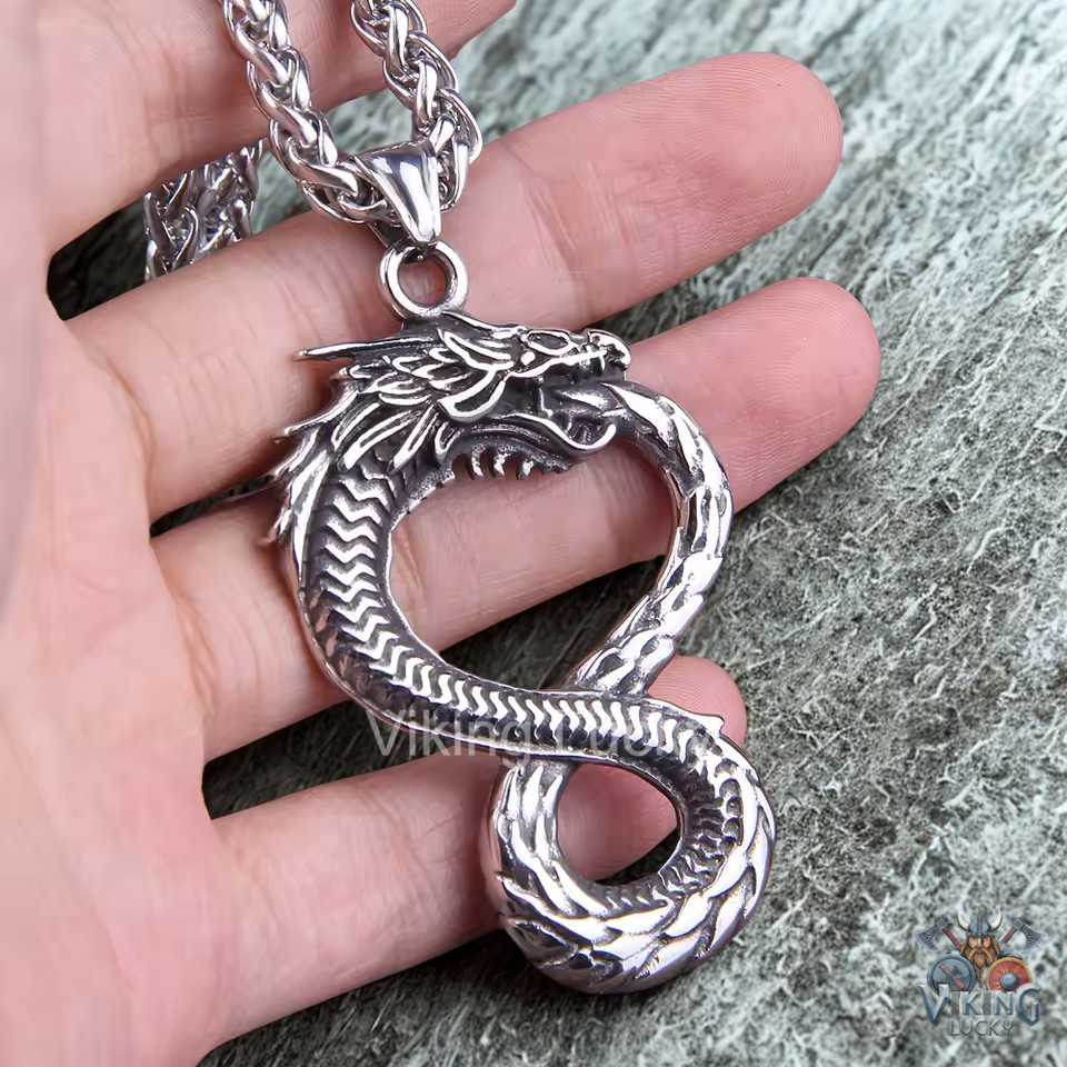 VikingLucky: Norse Dragon Ouroboros Stainless Silver