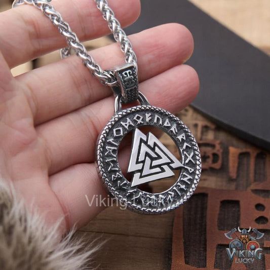Norse Valknut symbol pendant on stainless steel chain