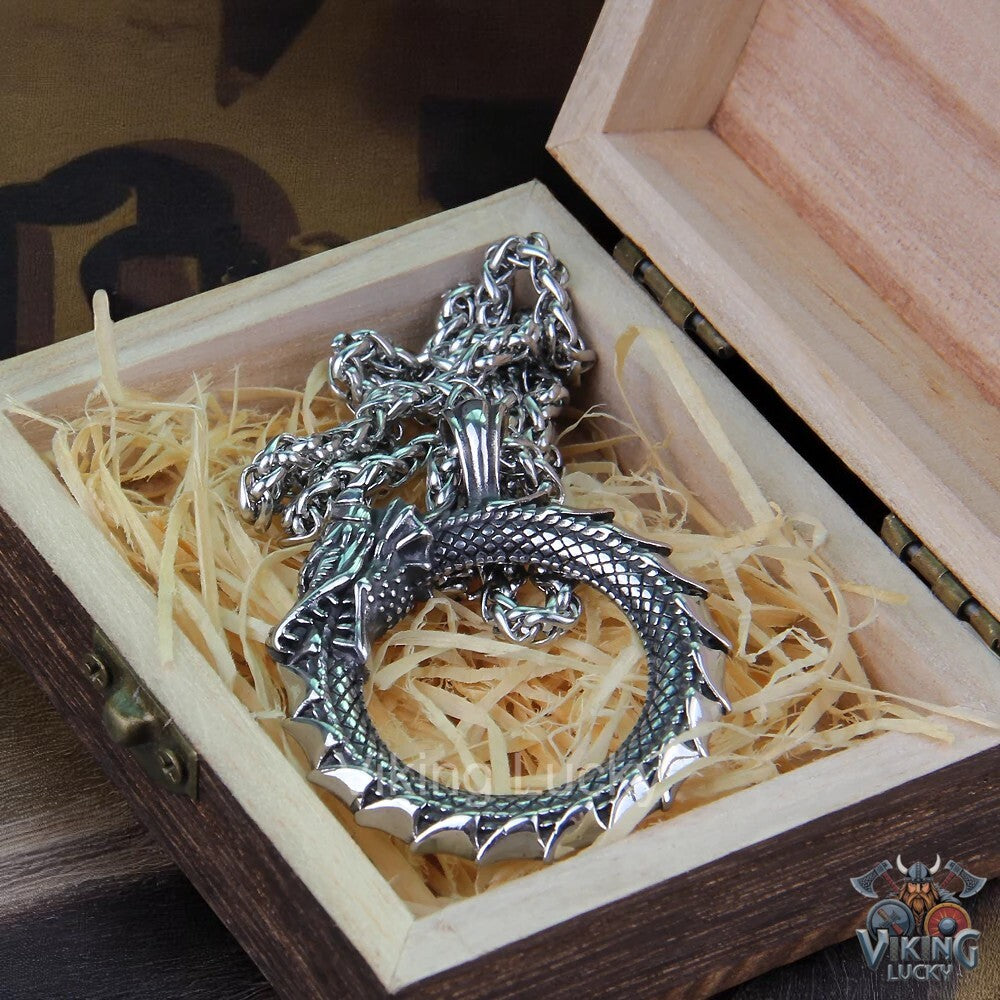 Norse Viking Dragon Amulet Stainless Steel Necklace VikingLucky