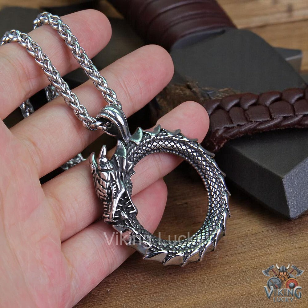 Norse Viking Dragon Amulet Stainless Steel Necklace