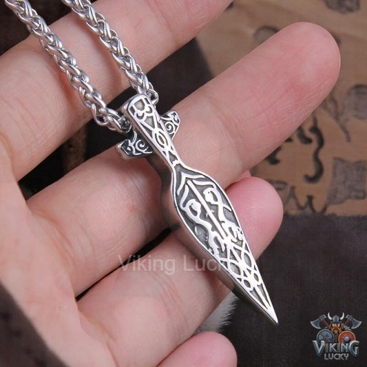 Norse Viking Sword Spear Pendant Stainless Steel Warrior Necklace