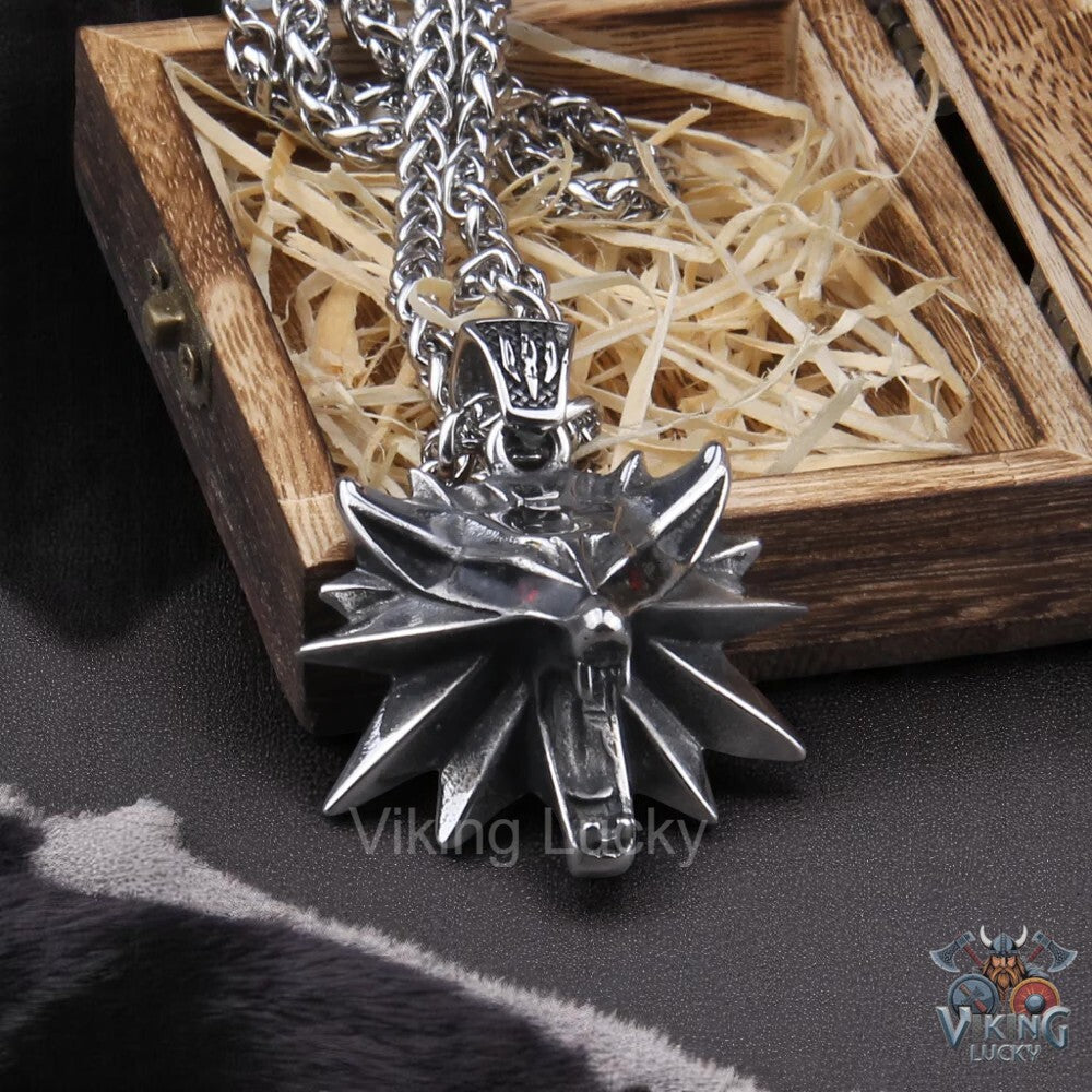 Norse Wolf Head Pendant Necklace Viking Jewelry for Men