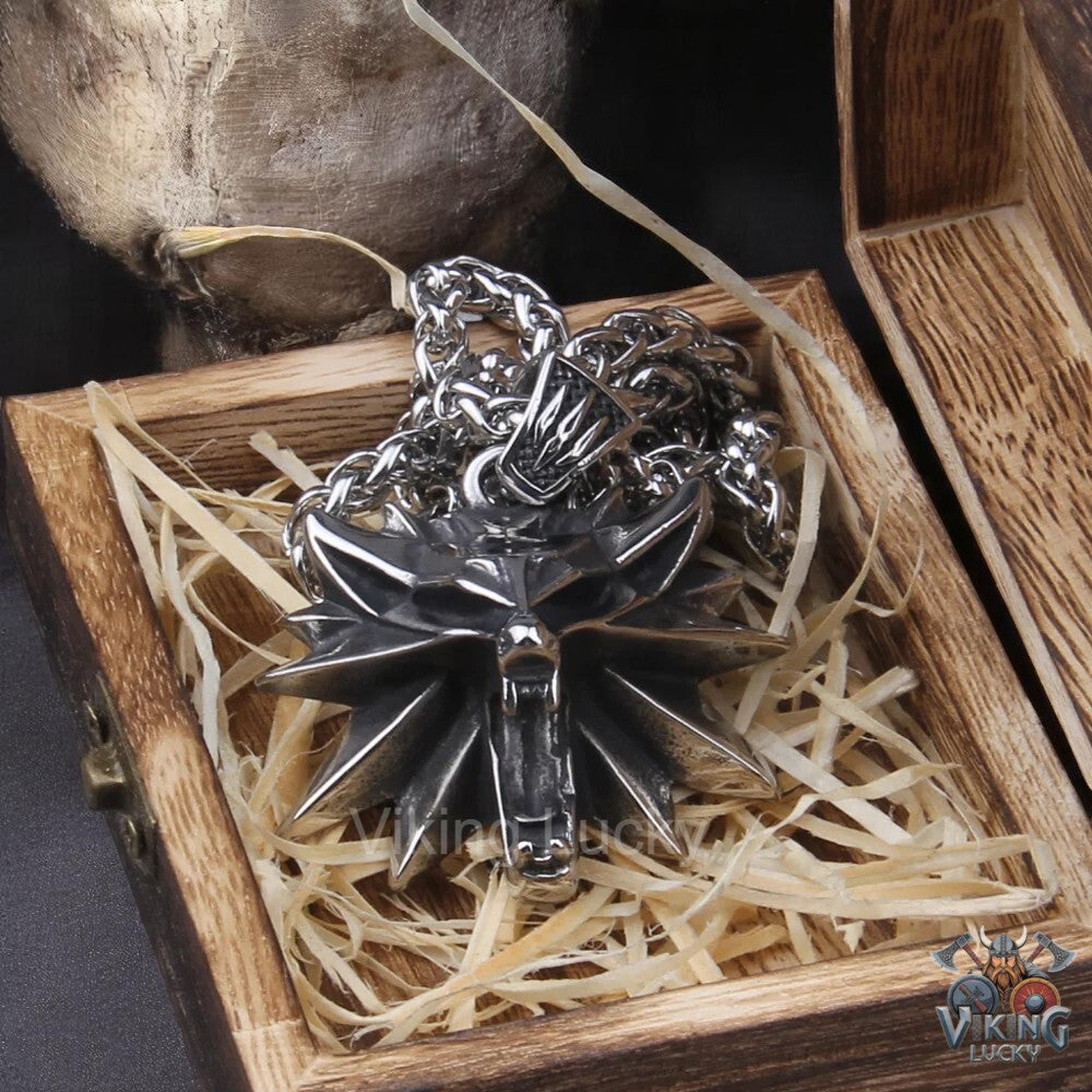 Norse Wolf Head Pendant Necklace Viking Jewelry for Men Viking Lucky