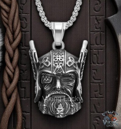 Odin Viking Head Necklace – One-Eyed Norse God Stainless Steel Pendant for Men