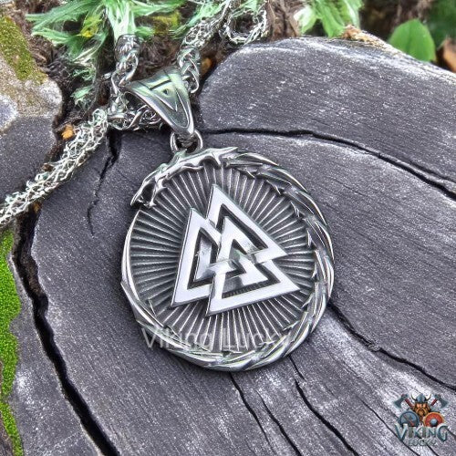 Radiating Valknut Ouroboros Necklace Detailed Silver Viking Lucky
