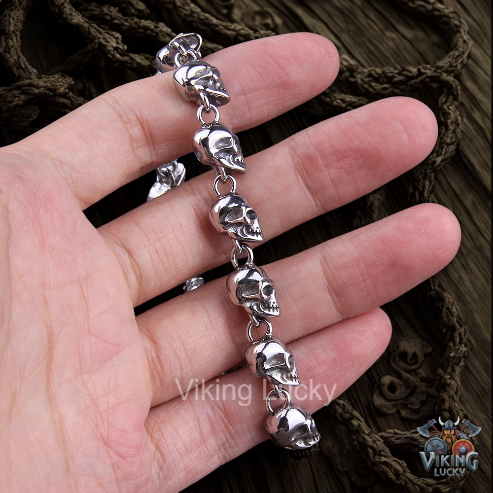 Skull Viking Bracelet Gothic Punk Stainless SteelJewelry Silver Detail View