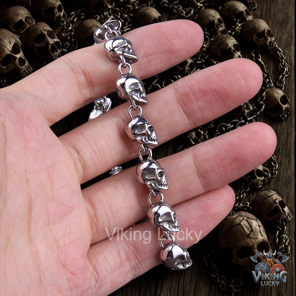 Skull Viking Bracelet Gothic Punk Stainless SteelJewelry Silver Viking Lucky