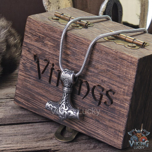 Small Thor Hammer Necklace Viking Mjolnir Pendant in Stainless Steel