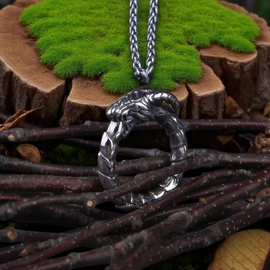 Stainless steel Ouroboros Viking ring featuring a dragon devouring its tail