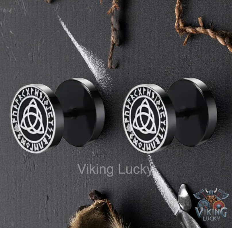 Triquetra Rune Earrings – Norse Viking Studs with Pagan Symbol Viking Lucky
