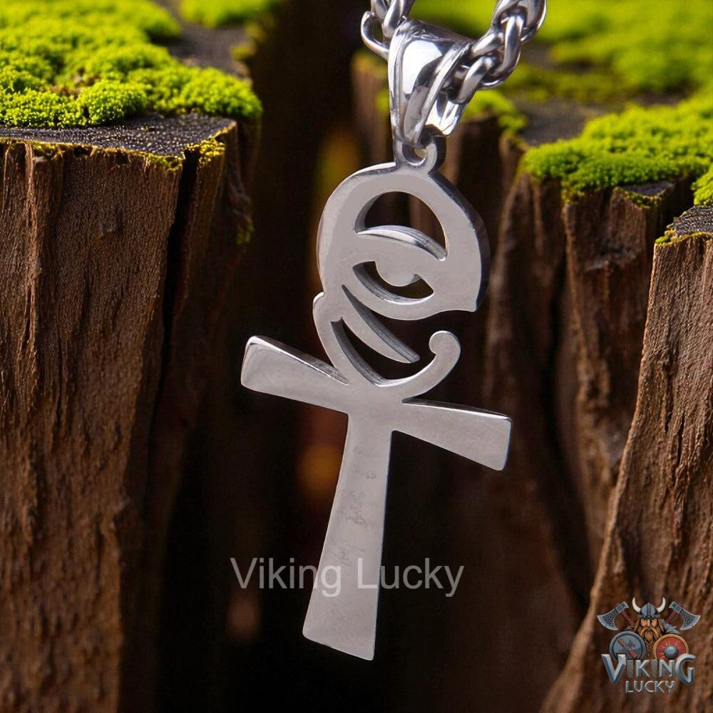Viking Ankh Eye Necklace stainless steel Norse gothic jewelry detailed view