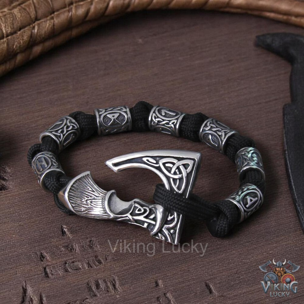 Viking Axe Paracord Bracelet with black woven cord