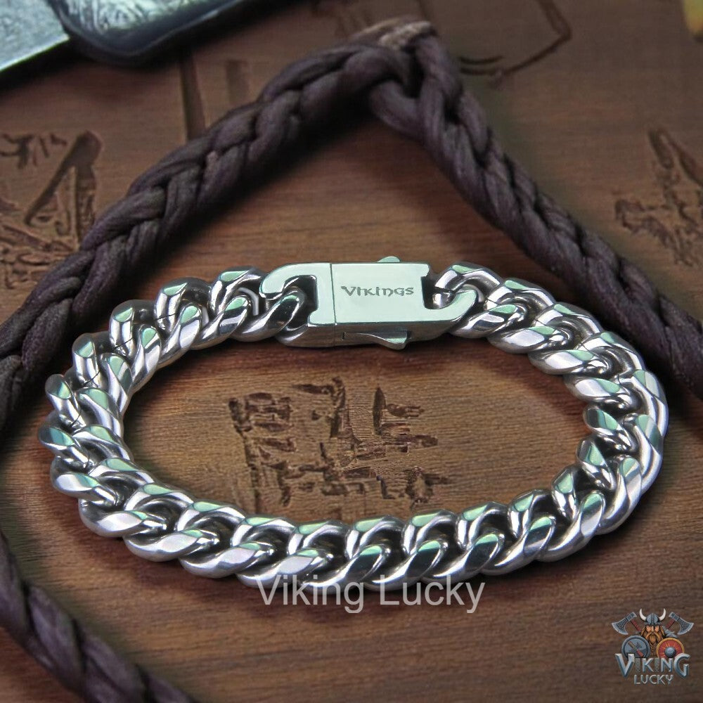 VikingLucky Viking Cuban Chain Bracelet – Stainless Steel Punk Curb Link Bangle for Men