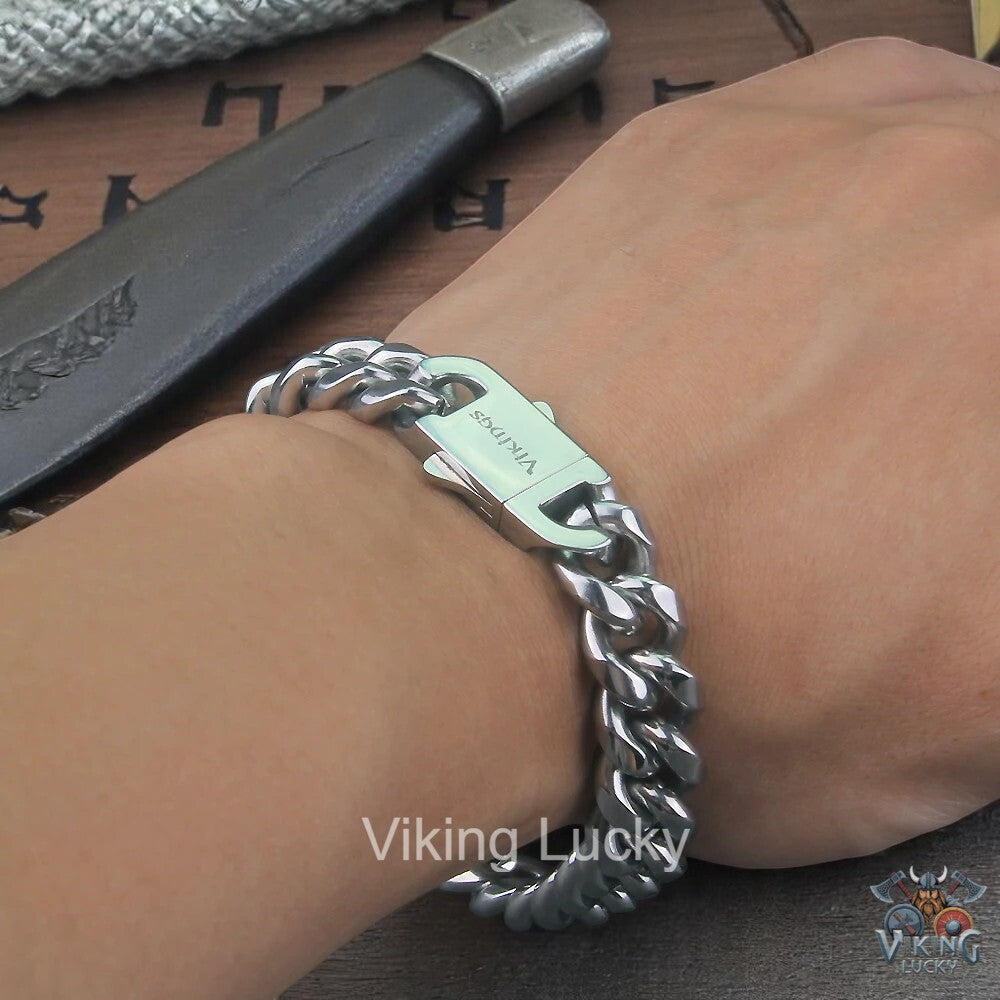 Viking Cuban Chain Bracelet – Stainless Steel Punk Curb Link Bangle for Men