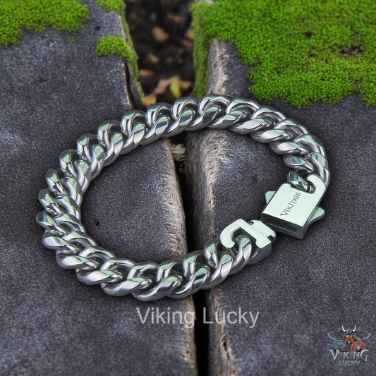 Viking Cuban Chain Bracelet – Stainless Steel Punk Curb Link Bangle for Men