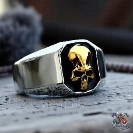 Viking Gold Skull Signet Ring