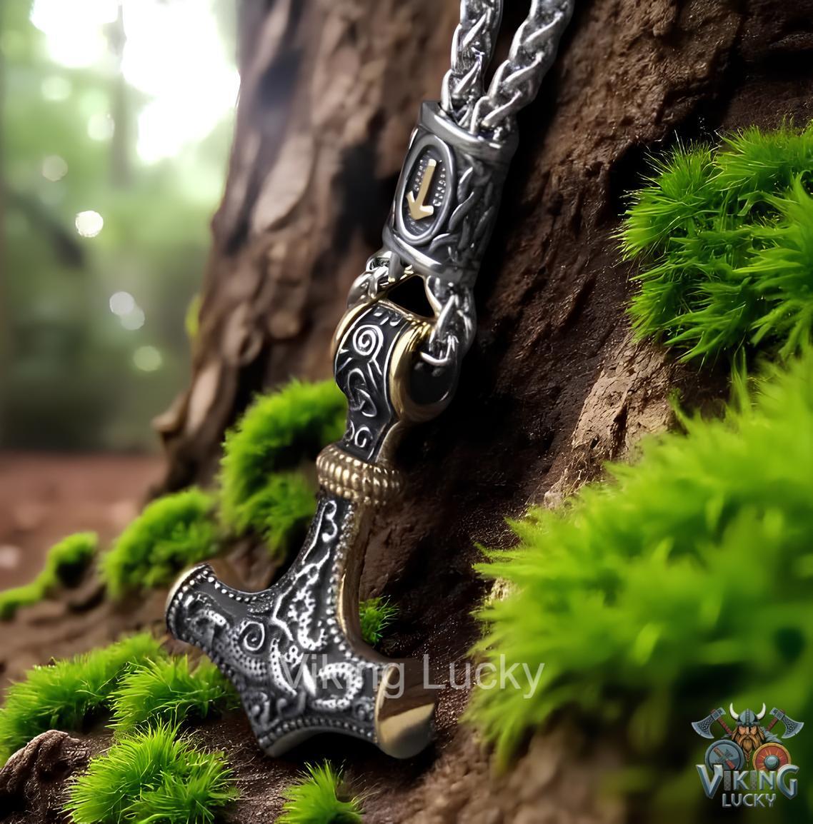 Viking Mjölnir Hammer Pendant Necklace – Norse Stainless Steel Thor's Hammer Amulet