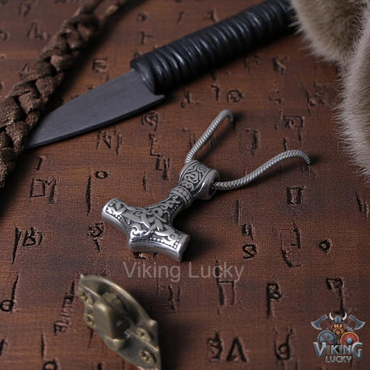 Viking Mjolnir Pendant Necklace Small Thor Hammer in Stainless Steel