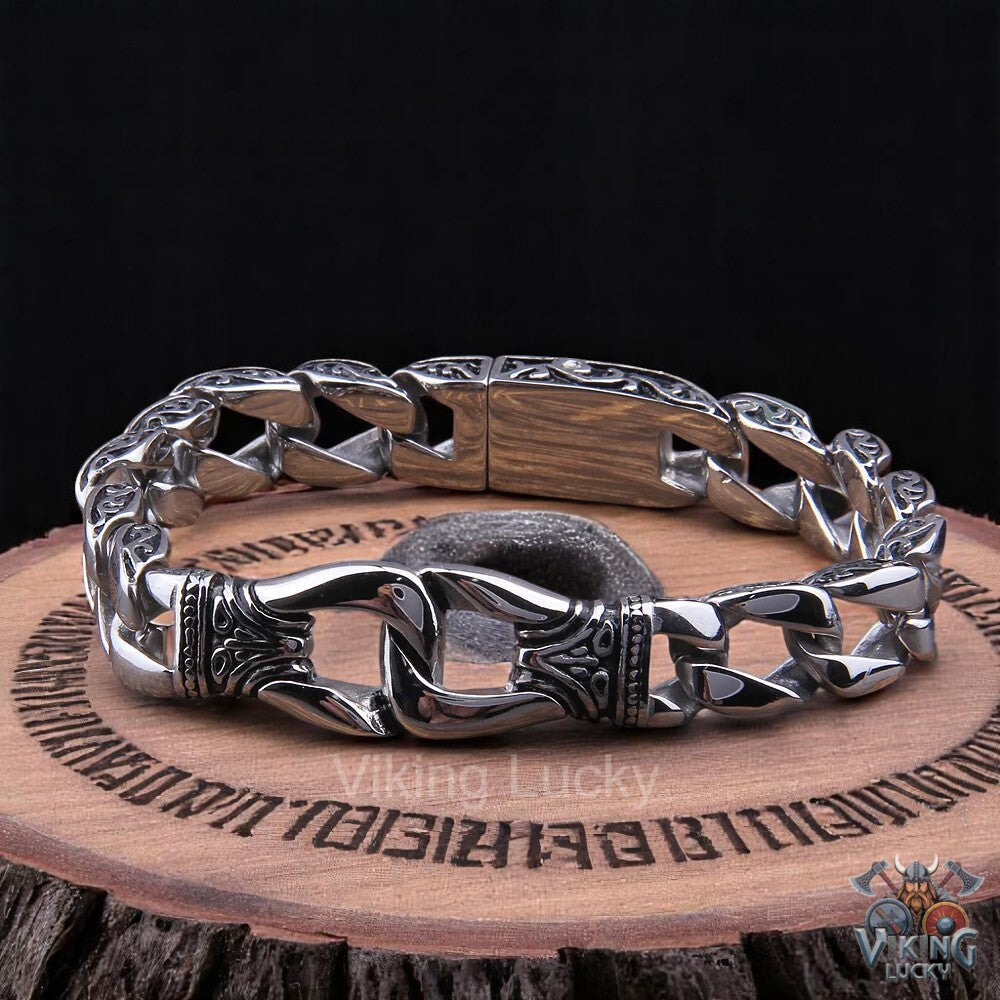 Viking Norse Chain Bracelet stainless steel with Nordic link design VikingLucky