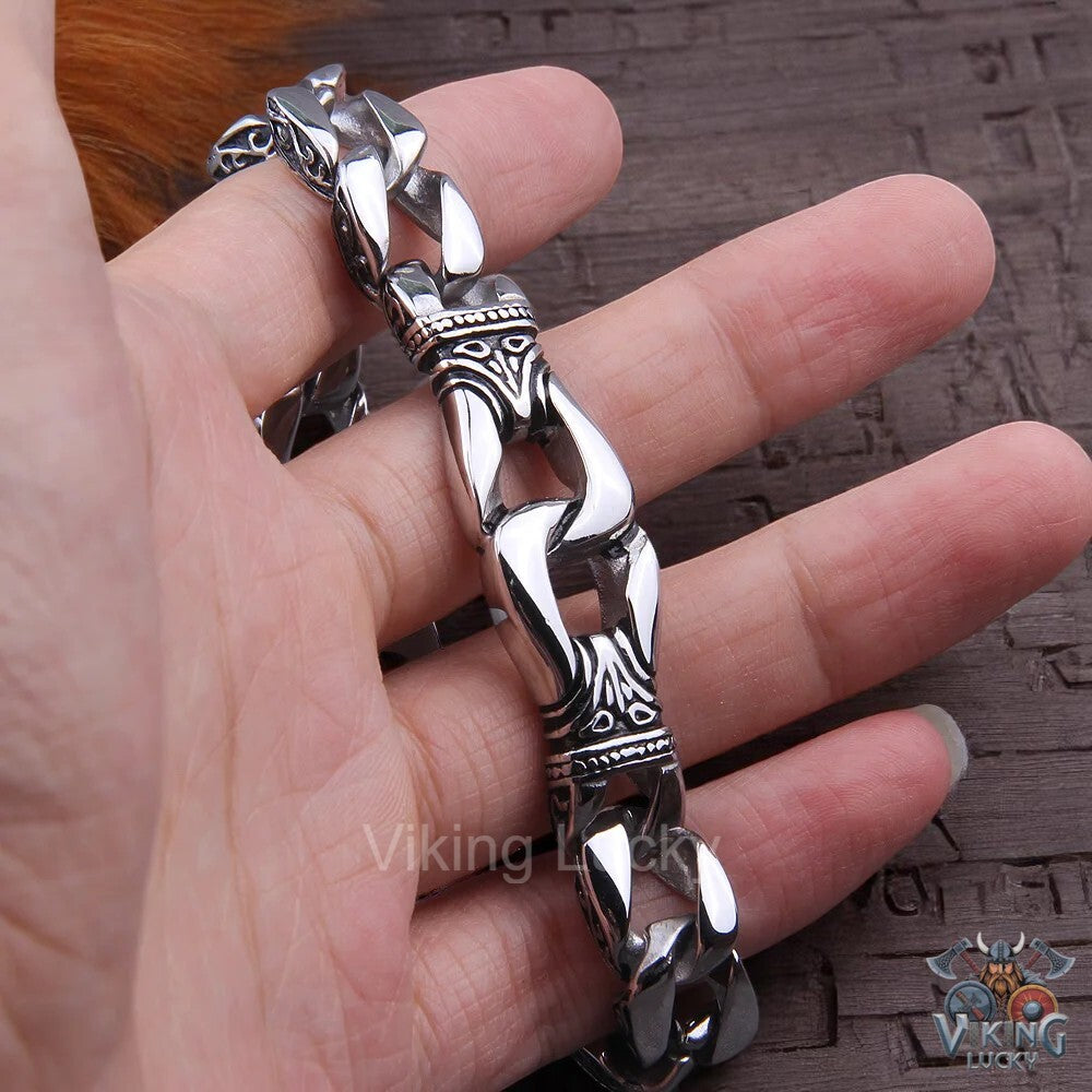 Viking Norse Chain Bracelet Stainless Steel Nordic Link Bangle