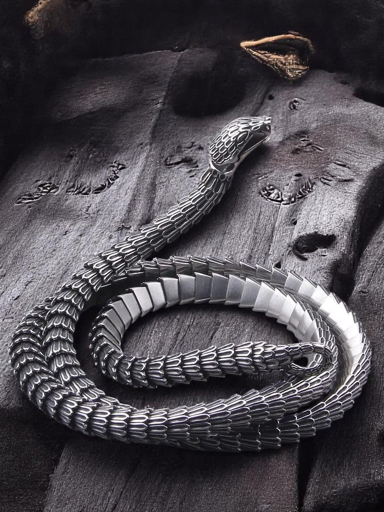 Viking Ouroboros Snake Chain Necklace Stainless Steel Norse Punk Jewelry for Men Detail View