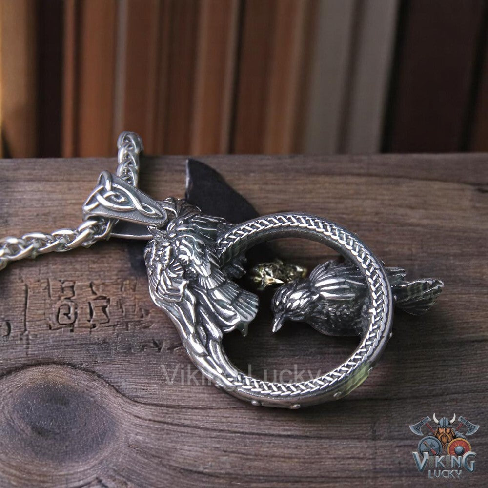 Viking-Raven-Necklace-Odin-Huginnand-Muninn-Stainless-SteelPendant-for-Men-Side-Angle-Shot
