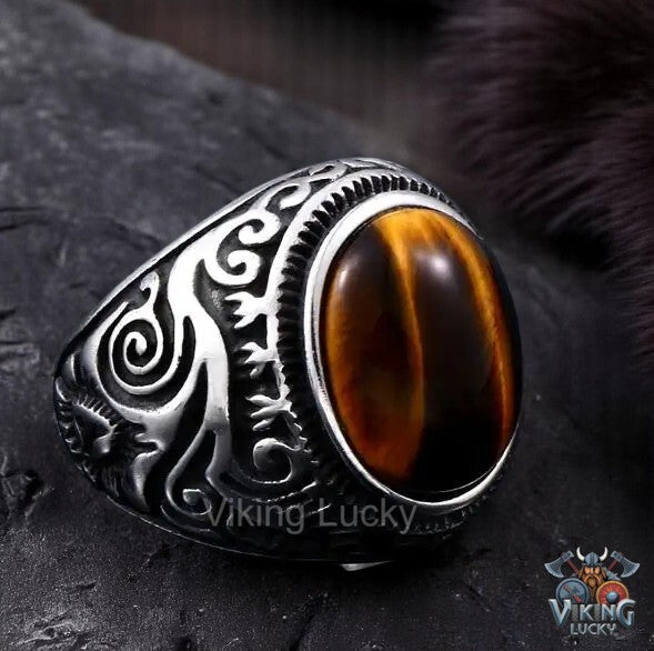 Viking Ring Tiger Eye Marble Style