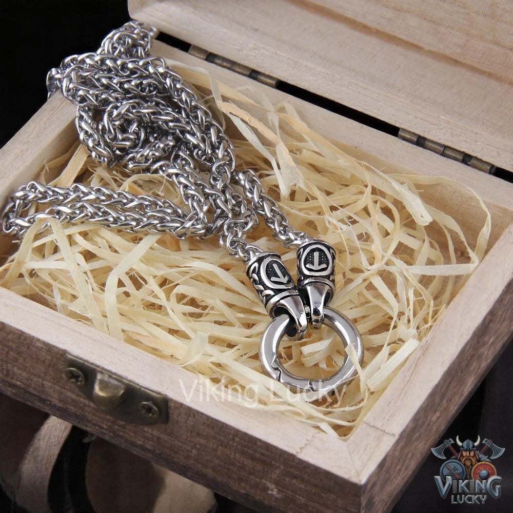Viking Rune Lock Chain Necklace – Stainless Steel Nordic Clasp Link Chain